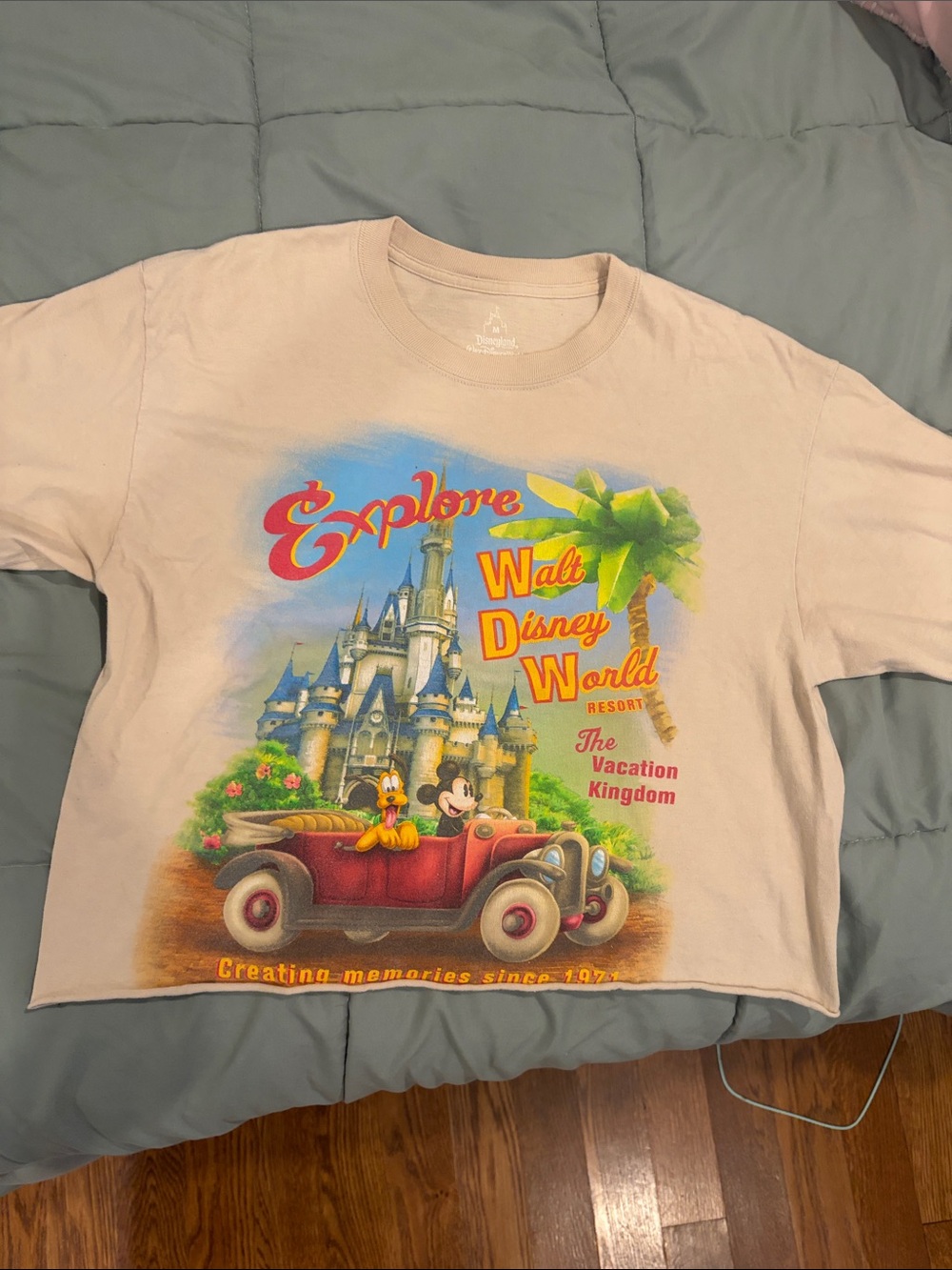 Disney Beige Graphic Tee with Castle, Mickey & Palm